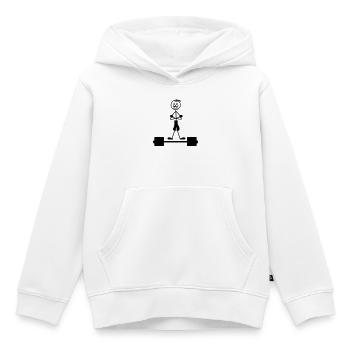 Musculation avec les mains sur le logo de l’autre - Sweat Premium à capuche enfant bio - blanc - Devant - AI Model Kid Female (0cm)