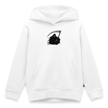Grim Reaper mit Sense auf Schwarzem Hintergrund - Kinder Premium Organic Hoodie - Weiß - Vorne - AI Model Kid Female (0cm)