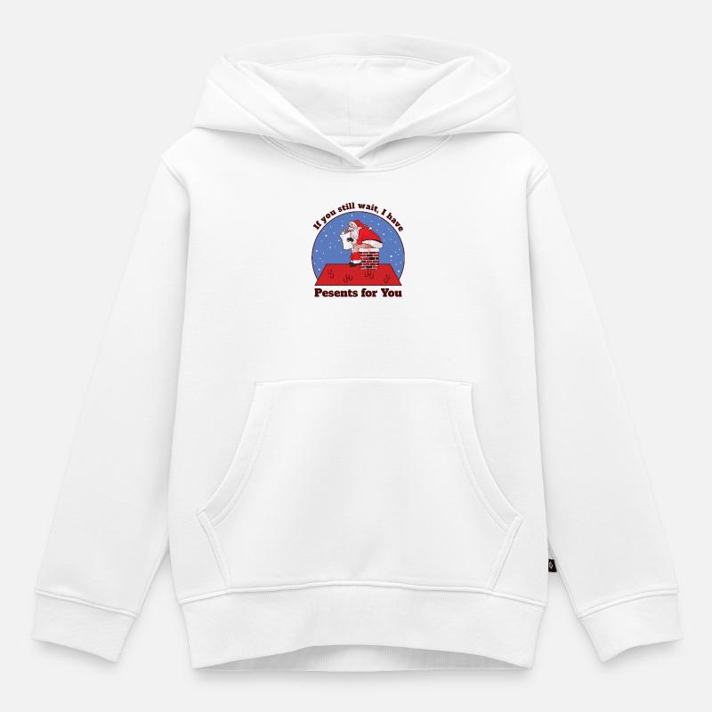Père Noël faisant caca - Sweat Premium à capuche enfant bio - blanc