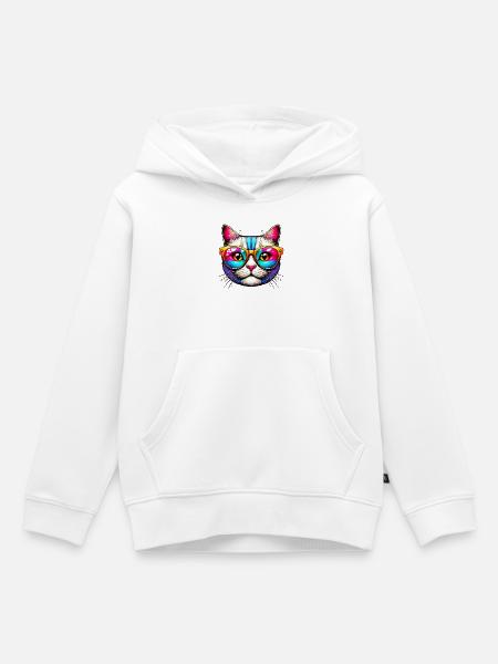 Kater mit Sonnenbrille - Kinder Premium Organic Hoodie - Weiß