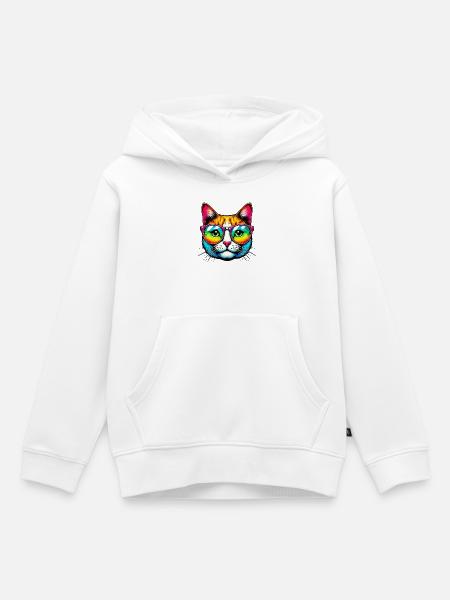 Kater mit Sonnenbrille - Kinder Premium Organic Hoodie - Weiß
