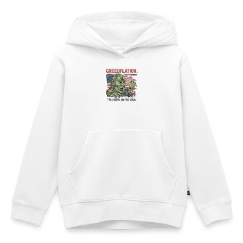 Greedy Greedflation Cartoon Design - Sweat Premium à capuche enfant bio - blanc - Devant - AI Model Kid Female (0cm)