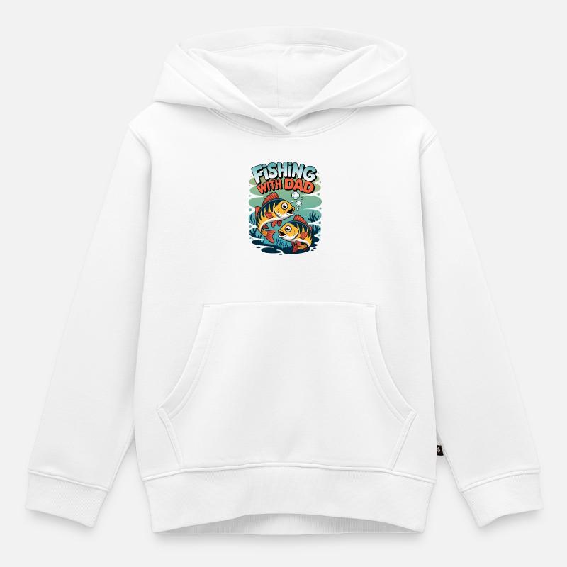 Pêcher avec papa - Sweat Premium à capuche enfant bio - blanc