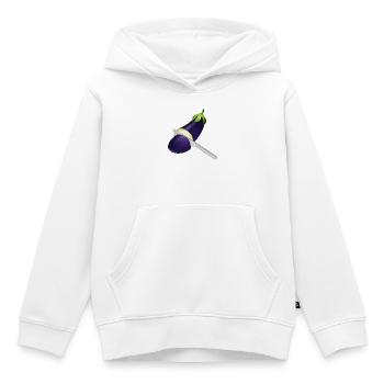Aubergine lumineuse avec couteau de cuisine - Sweat Premium à capuche enfant bio - blanc - Devant - AI Model Kid Female (0cm)