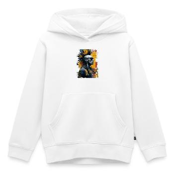 Portrait punk avec art urbain mohawk - Sweat Premium à capuche enfant bio - blanc - Devant - AI Model Kid Female (0cm)