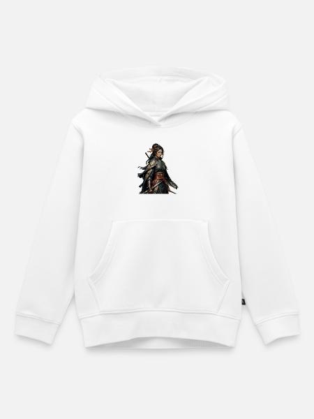 Schwarze Samuraiin mit Goldmustern - Kinder Premium Organic Hoodie - Weiß