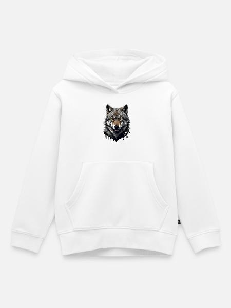Wolf Illustration mit Farbklecksen - Kinder Premium Organic Hoodie - Weiß
