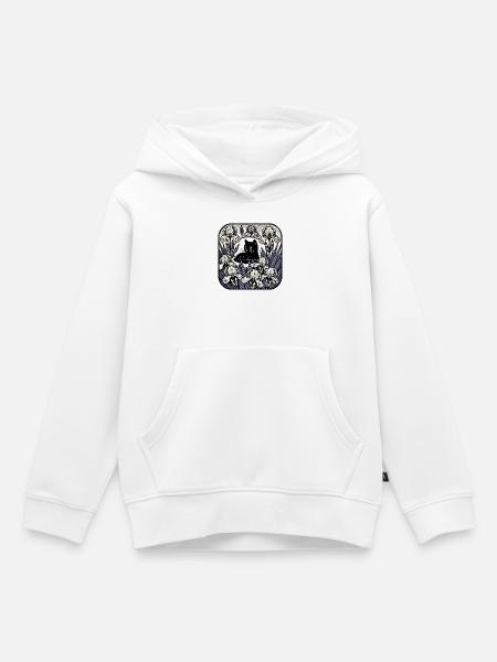 Nocturne Cat in Iris Moon - Kinder Premium Organic Hoodie - Weiß