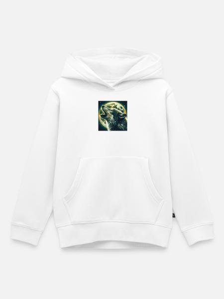 Wolf heult zum Vollmond - Kinder Premium Organic Hoodie - Weiß