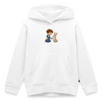 Kaninchen bekommt Gurke vom fröhlichen Jungen - Kinder Premium Organic Hoodie - Weiß - Vorne - AI Model Kid Female (0cm)