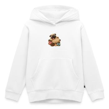 Süßer Pug mit bunten Donuts - Kinder Premium Organic Hoodie - Weiß - Vorne - AI Model Kid Female (0cm)