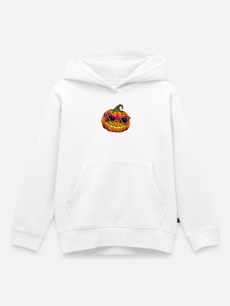 Neon Kürbis mit Sonnenbrille - Kinder Premium Organic Hoodie - Weiß