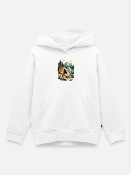 Abendliches Camping am Bergsee - Kinder Premium Organic Hoodie - Weiß