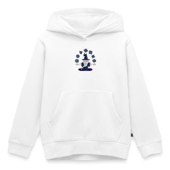 Ein Zauberer mit schwebenden Würfeln - Kinder Premium Organic Hoodie - Weiß - Vorne - AI Model Kid Female (0cm)
