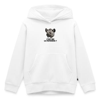 patronne, humour de bureau, hyène - Sweat Premium à capuche enfant bio - blanc - Devant - AI Model Kid Female (0cm)