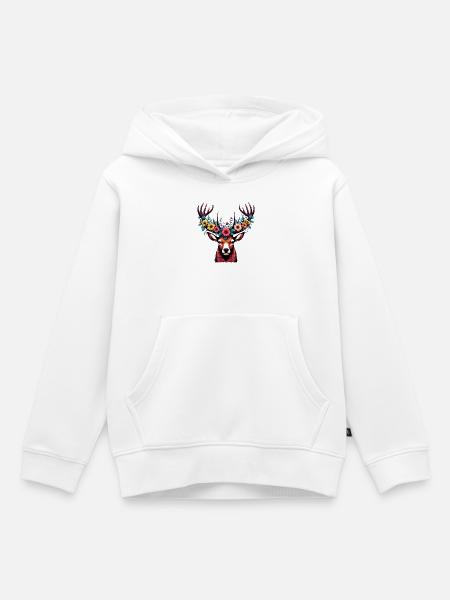 Hirsch mit Blumen - Kinder Premium Organic Hoodie - Weiß