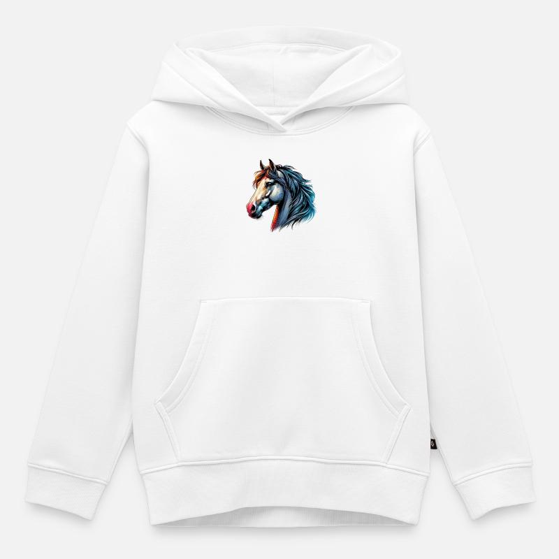 Cheval - Sweat Premium à capuche enfant bio - blanc