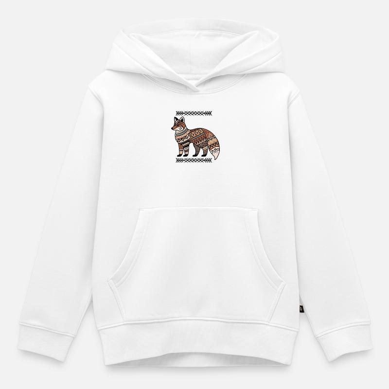 Boho fox : un design élégant pour les amoureux de la nature - Sweat Premium à capuche enfant bio - blanc
