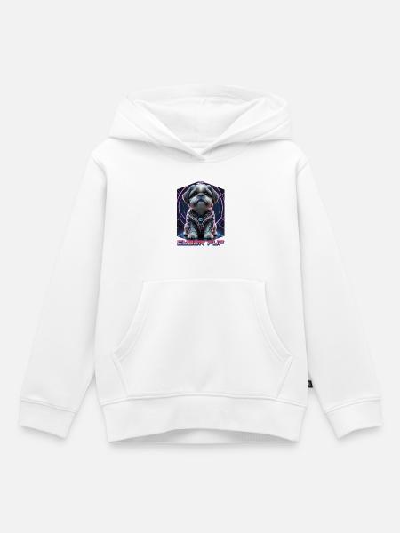 Cyber Pup Shih Tzu Dog - Kids Premium Organic Hoodie - white