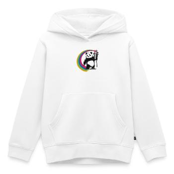 Pochoir style panda tenant une bombe aérosol - Sweat Premium à capuche enfant bio - blanc - Devant - AI Model Kid Female (0cm)