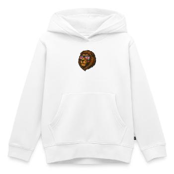 Löwe mit der britischen Flagge in Brille - Kinder Premium Organic Hoodie - Weiß - Vorne - AI Model Kid Female (0cm)