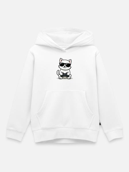 Gamer Cat Coolness - Kinder Premium Organic Hoodie - Weiß