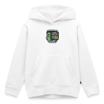 Un extraterrestre humoristique avec des critiques environnementales - Sweat Premium à capuche enfant bio - blanc - Devant - AI Model Kid Female (0cm)