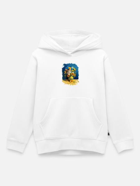 🌻😻 Vincents Katze unter Sonnenblumen – Malerei - Kinder Premium Organic Hoodie - Weiß