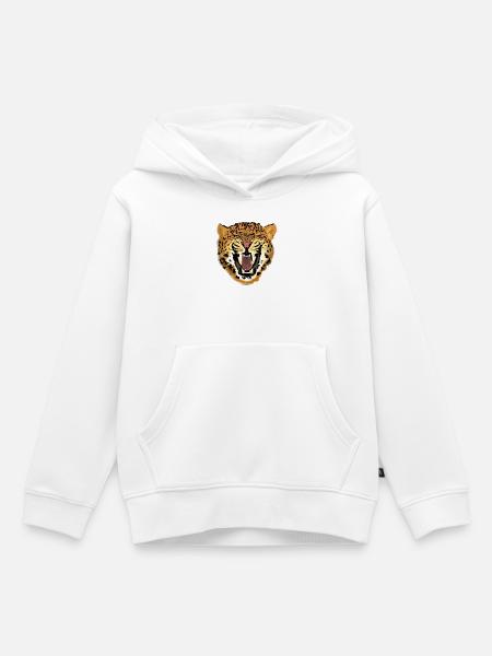 Leopardengesicht Brüllendes Kunstdesign - Kinder Premium Organic Hoodie - Weiß