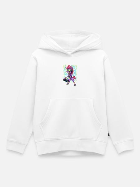 Neon Gaming Pony mit Kopfhörern - Kinder Premium Organic Hoodie - Weiß