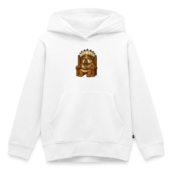 Chef bouledogue assis fièrement sur un trône en bois - Sweat Premium à capuche enfant bio - blanc - Devant - AI Model Kid Female (0cm)