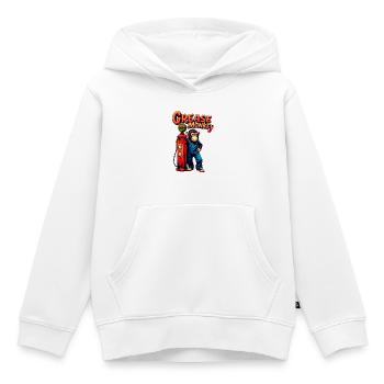 Conception rétro de la pompe GreaseMonkey - Sweat Premium à capuche enfant bio - blanc - Devant - AI Model Kid Female (0cm)