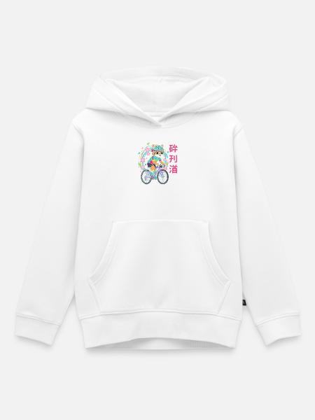 Neon-Katzenradfahrer mit Blüten - Kinder Premium Organic Hoodie - Weiß