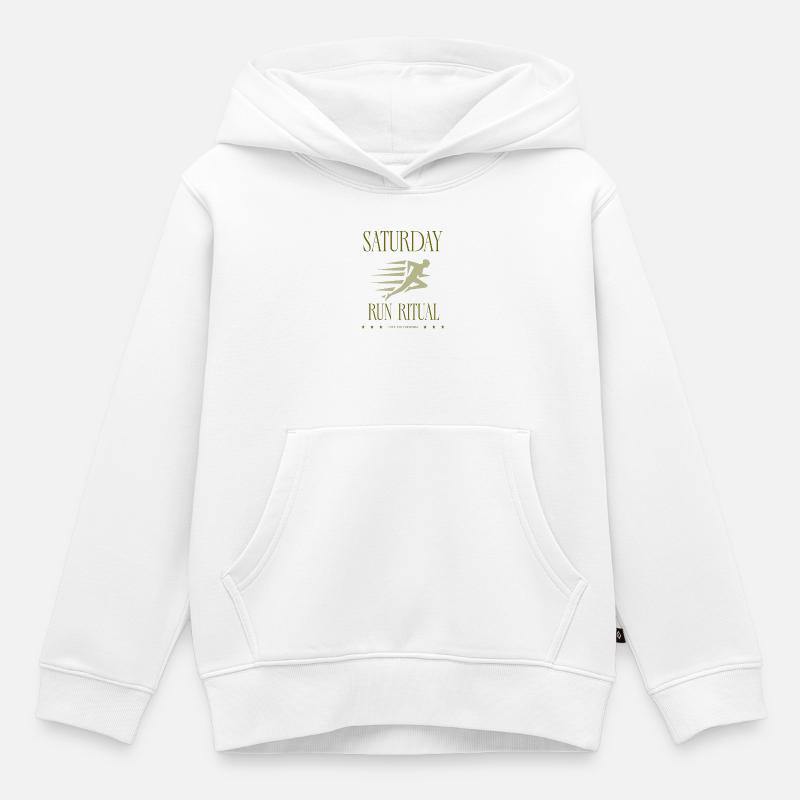 Coureur - Rituel de la course du samedi - Sweat Premium à capuche enfant bio - blanc