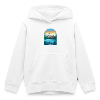 Calgary Canada Tower & Mountains Travel Art - Kids Premium Organic Hoodie - white - Front - AI Model Kid Female (0cm)