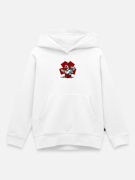 Karikaturhahn auf rotem Hintergrund - Kinder Premium Organic Hoodie - Weiß