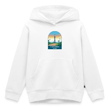 Fukuoka Japan Seaside Tower Travel Poster - Kids Premium Organic Hoodie - white - Front - AI Model Kid Female (0cm)