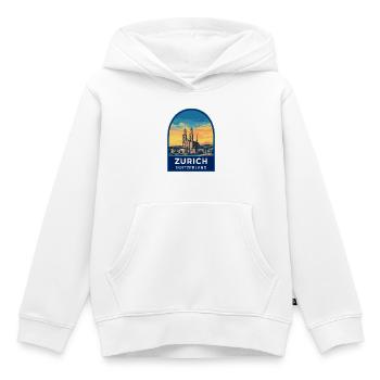 Zurich Switzerland Grossmunster Retro Sunset Badge - Kids Premium Organic Hoodie - white - Front - AI Model Kid Female (0cm)