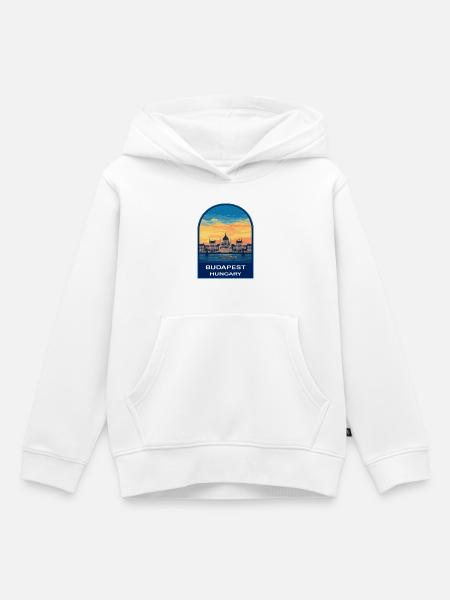 Budapester Ungarns Parlament Retro-Sonnenuntergangsabzeichen - Kinder Premium Organic Hoodie - Weiß