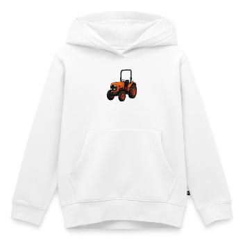 Vue frontale orange du tracteur - Sweat Premium à capuche enfant bio - blanc - Devant - AI Model Kid Female (0cm)