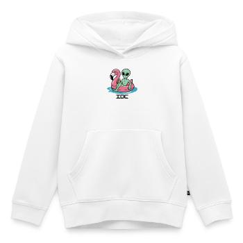 Alien in Pink Flamingo Float - Kids Premium Organic Hoodie - white - Front - AI Model Kid Female (0cm)