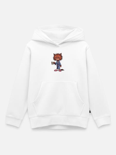 Müde Kaffee Katze - Kinder Premium Organic Hoodie - Weiß