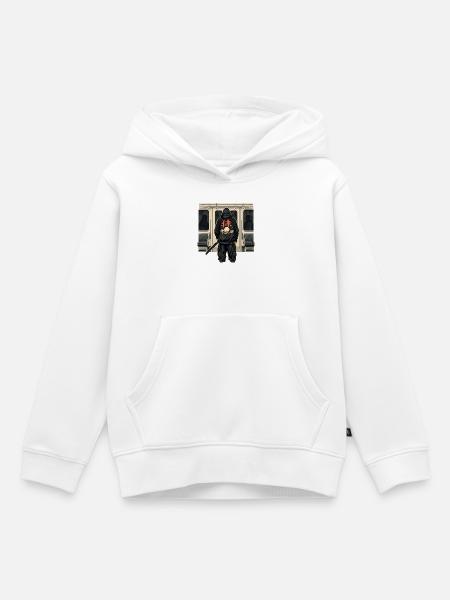 U-Bahn Ninja mit rotem Kanji - Kinder Premium Organic Hoodie - Weiß