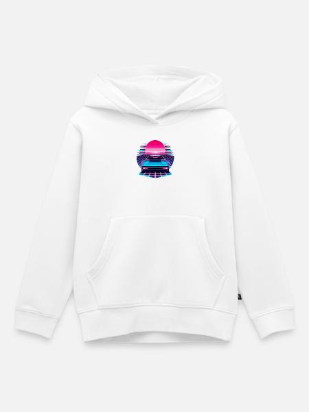 Neon Synthwave Auto am Sonnenuntergang - Kinder Premium Organic Hoodie - Weiß