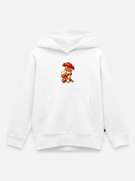 Fuchs im Herbst mit Blattschirm - Kinder Premium Organic Hoodie - Weiß