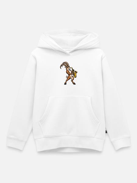 Steinbock mit Saxophon – Sternzeichen - Kinder Premium Organic Hoodie - Weiß
