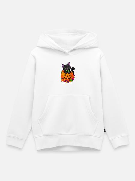 Kätzchen im Kürbis Halloween - Kinder Premium Organic Hoodie - Weiß