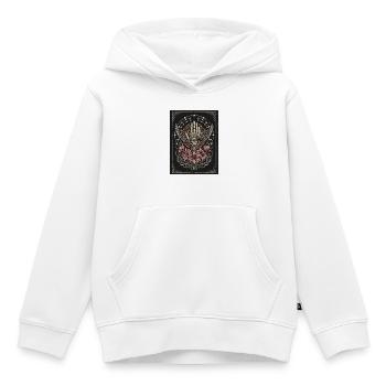 Geflügelte Hand mit zentralem Auge und Blumen - Kinder Premium Organic Hoodie - Weiß - Vorne - AI Model Kid Female (0cm)