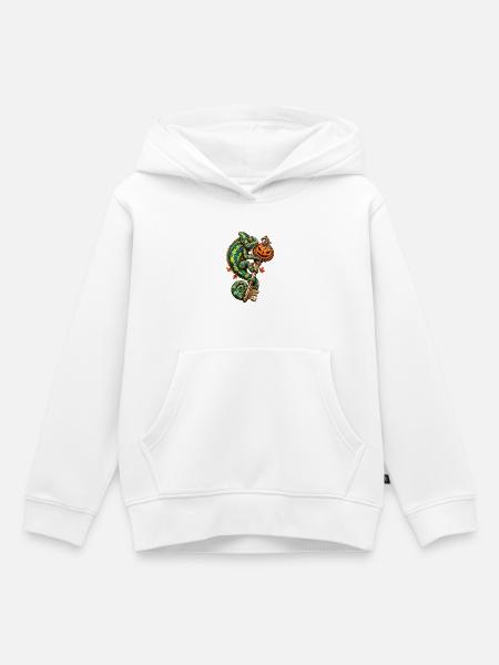 Kameleon mit Kürbis-Schloss - Kinder Premium Organic Hoodie - Weiß