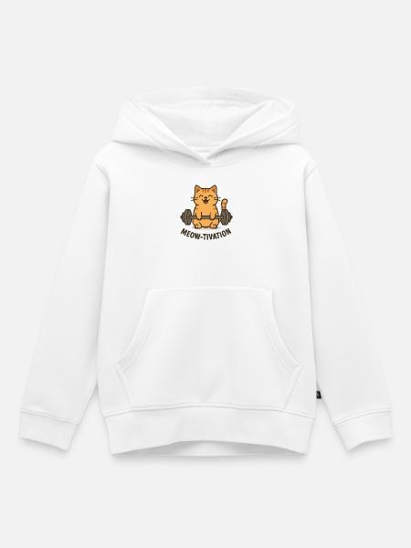 Meow-tivation – Katze beim Gewichtheben - Kinder Premium Organic Hoodie - Weiß